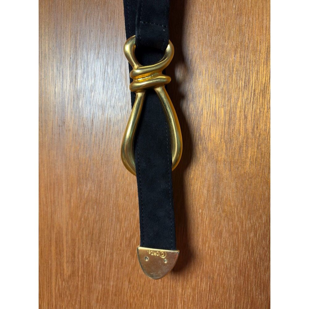 90s VTG Donna Karan x Robert Lee Morris Sculptural Black Tie Belt sz M - Picture 4 of 12